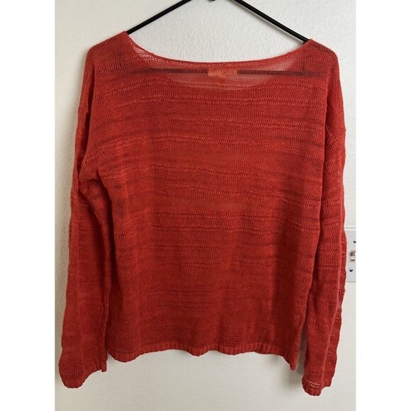 Eileen Fisher Linen Slub Stitch Coral Geran Bateau Neck Top Size M - Picture 11 of 11